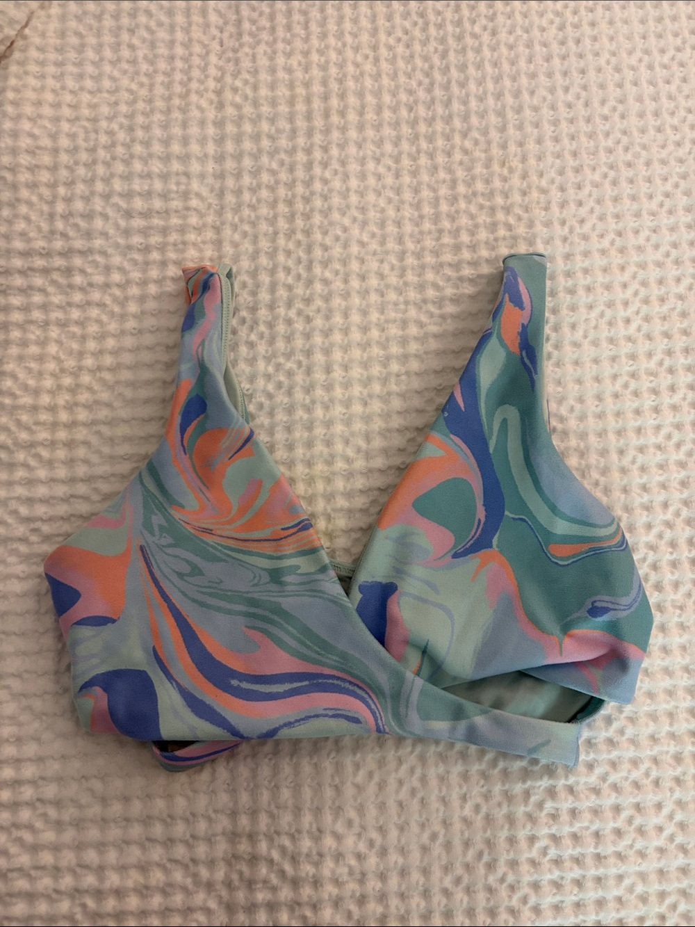 Gilly Hicks Pastel Swirl Sports Bra Top in Light Blue, Coral & Mint